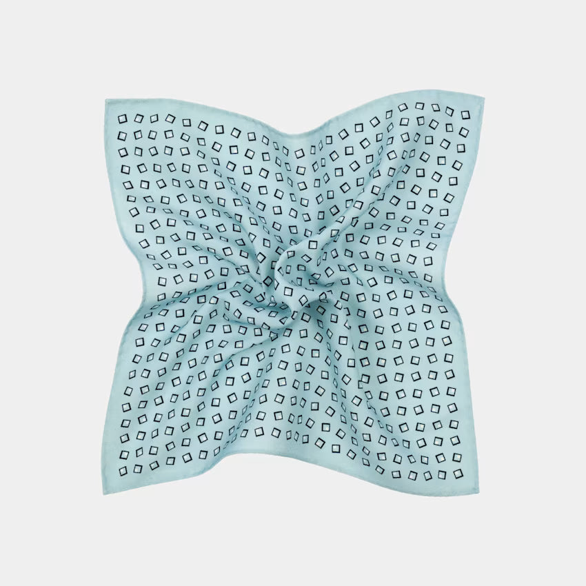 SUITSUPPLY Light Blue Graphic Pocket Square - Wool Silk by Canepa, Italy