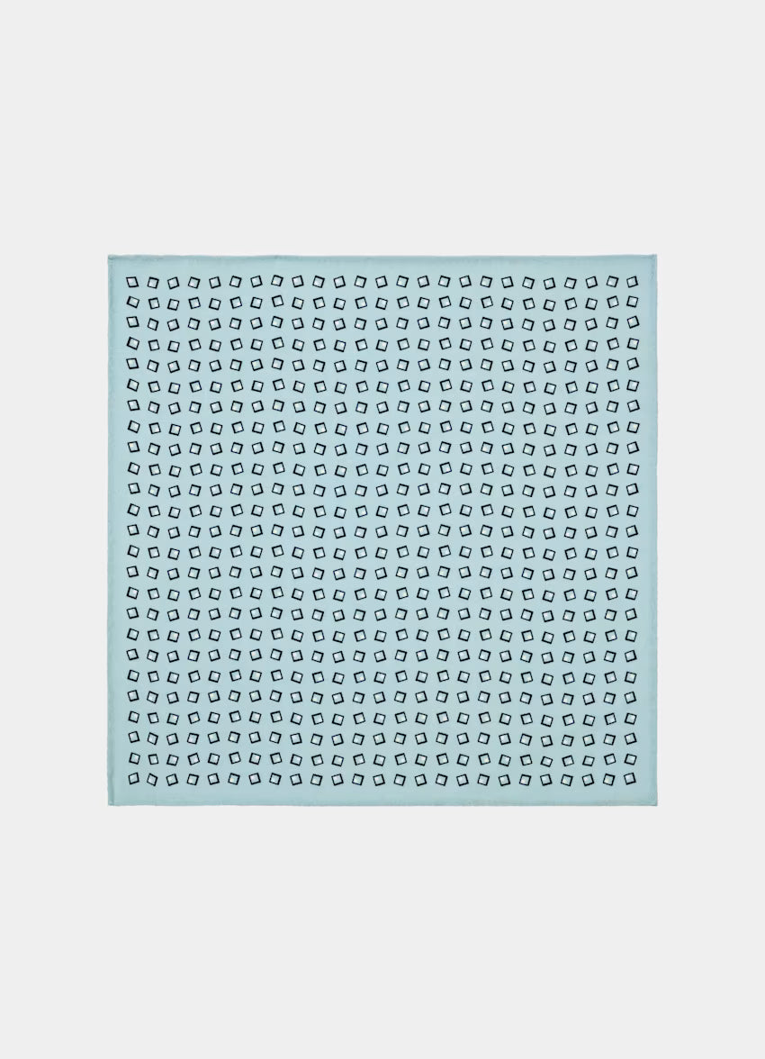 SUITSUPPLY Light Blue Graphic Pocket Square - Wool Silk by Canepa, Italy