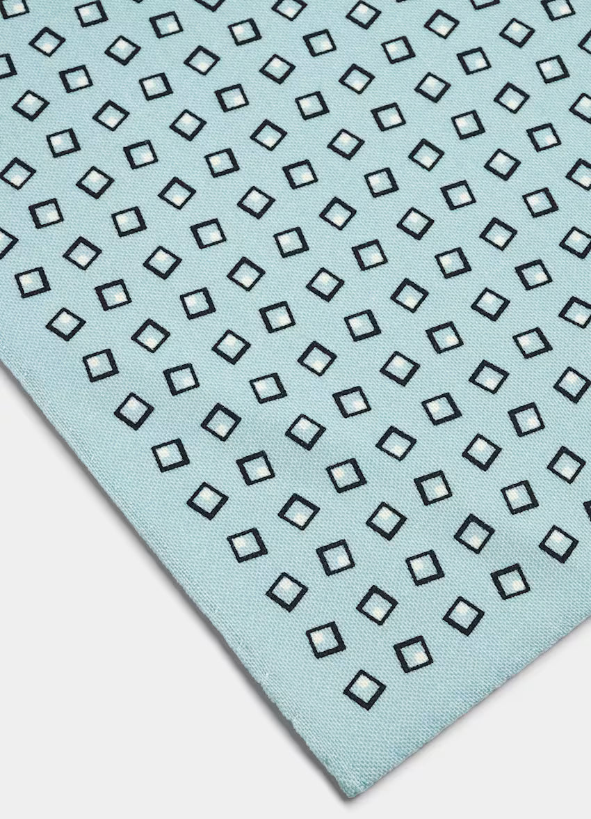 SUITSUPPLY Light Blue Graphic Pocket Square - Wool Silk by Canepa, Italy