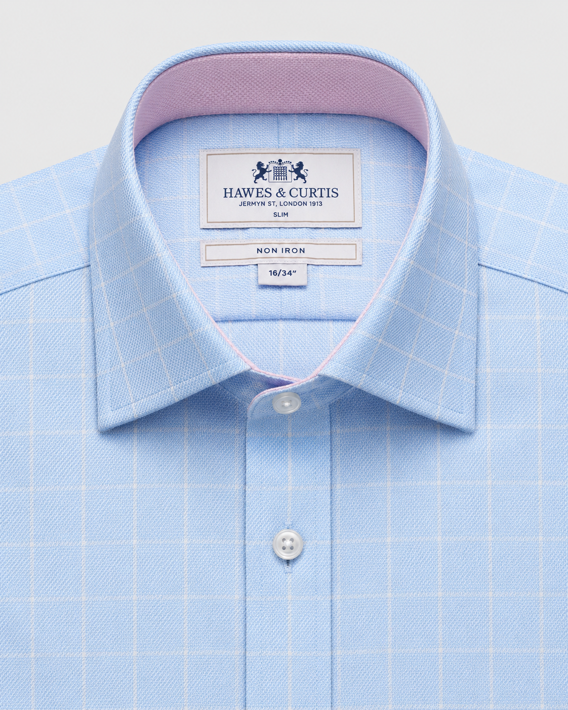 Hawes & Curtis Slim Fit Blue & White Grid Check Non-Iron Shirt