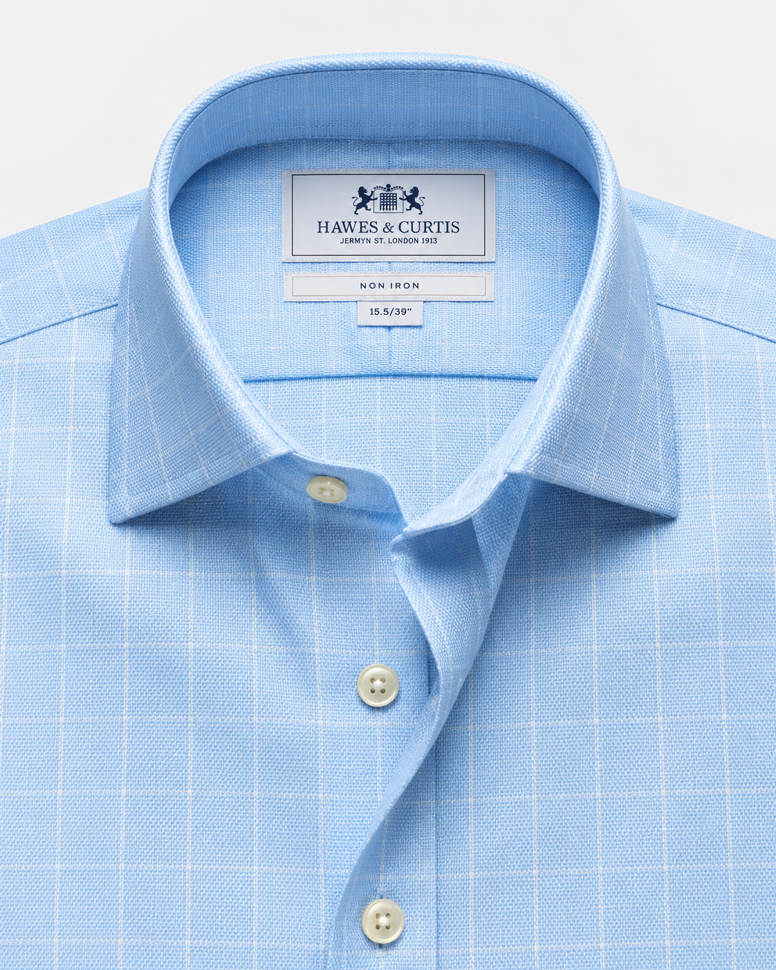 Hawes & Curtis Blue & White Windowpane Check Non-Iron Shirt
