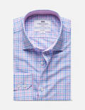 Hawes & Curtis Blue & Pink Multi Check Non-Iron Shirt - Contrast Detail