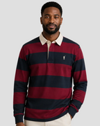 Polo Club Long-Sleeve Striped Polo Shirt – Navy Blue & Maroon