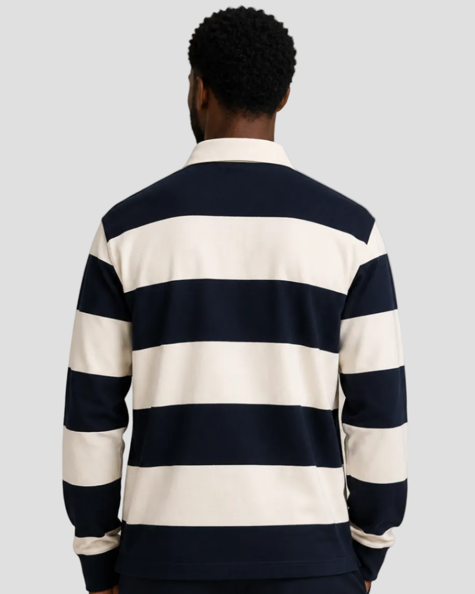 Polo Club Long-Sleeve Striped Polo Shirt – Navy Blue & Nude