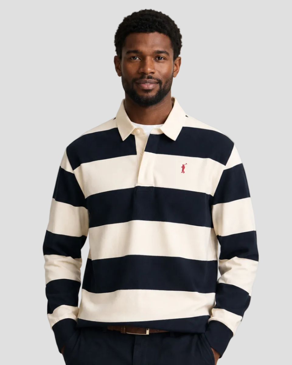 Polo Club Long-Sleeve Striped Polo Shirt – Navy Blue & Nude