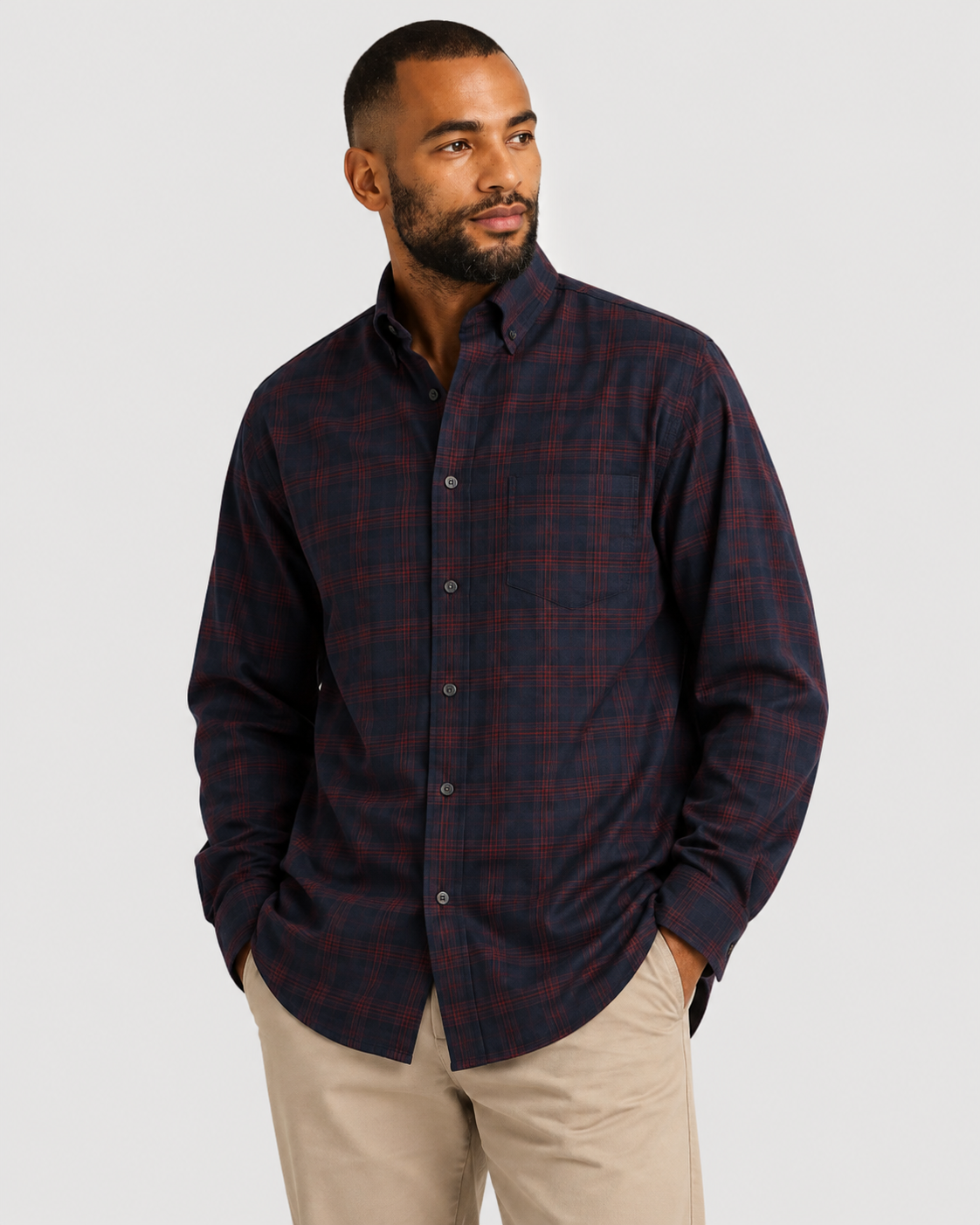 Charles Tyrwhitt Non-Iron Twill Check Shirt - Navy & Amber