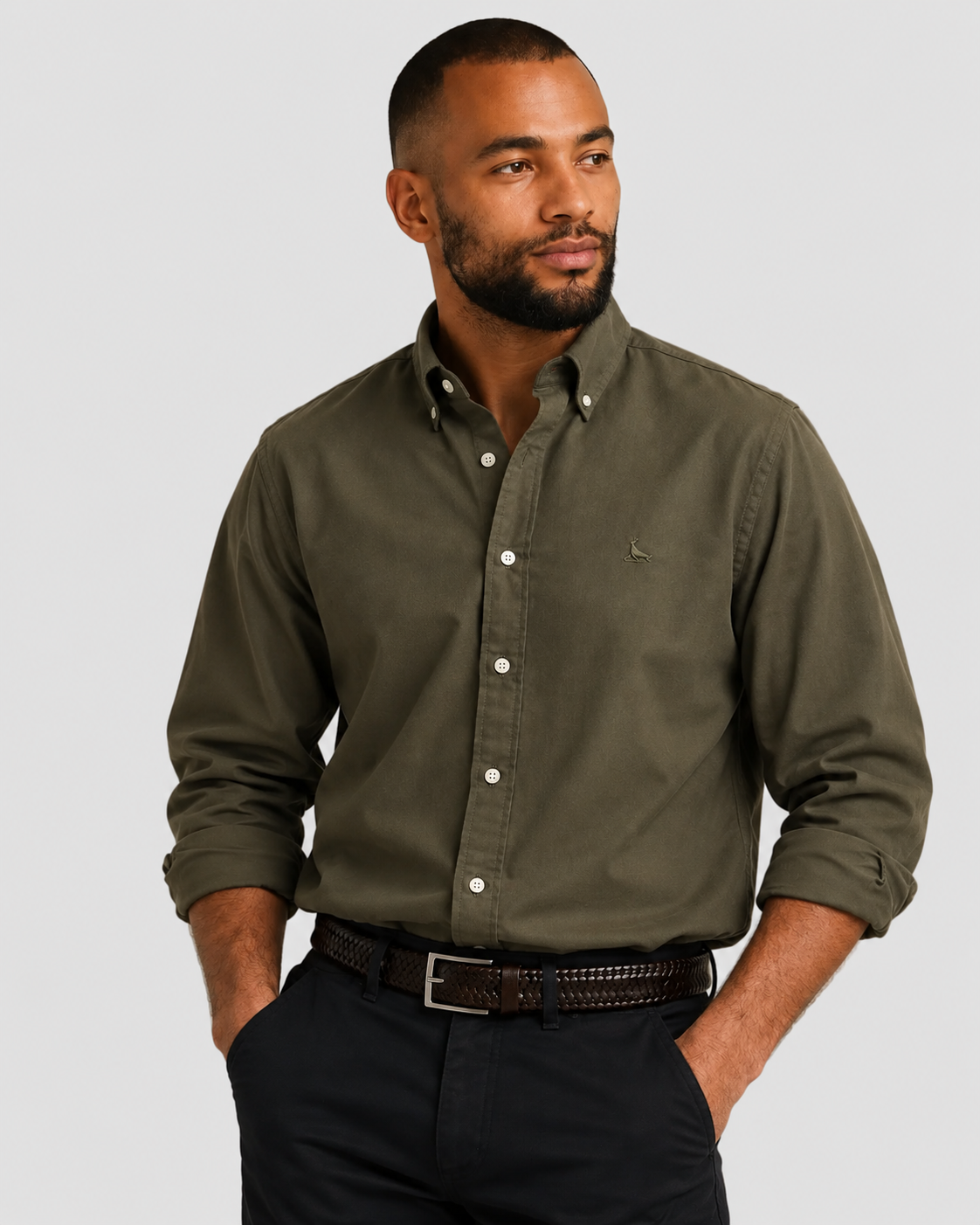 Charles Tyrwhitt Button-Down Stretch Washed Oxford Shirt - Olive Green