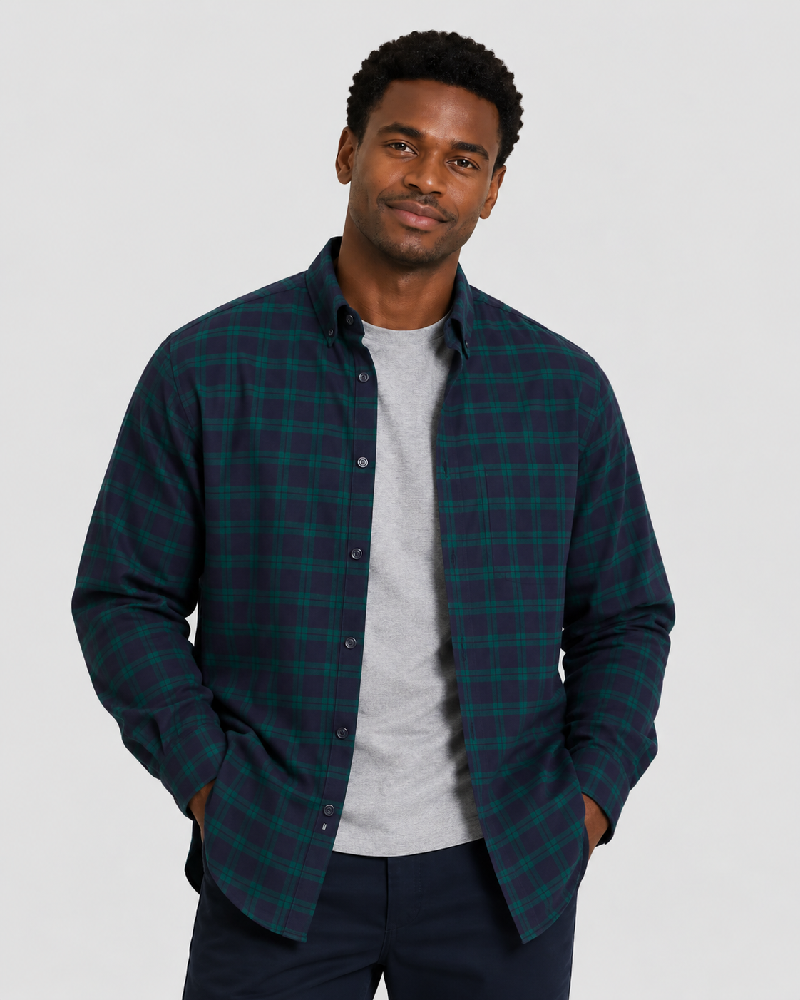 Charles Tyrwhitt Brushed Flannel Shirt - Navy & Green