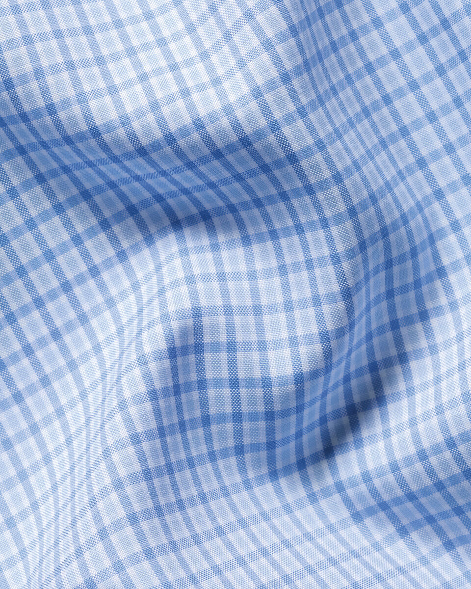 Charles Tyrwhitt Non-Iron Stretch Pinpoint Oxford Check Shirt - Cornflower Blue
