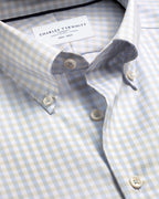 Charles Tyrwhitt Non-Iron Stretch Pinpoint Oxford Gingham Shirt - Stone & Sky Blue
