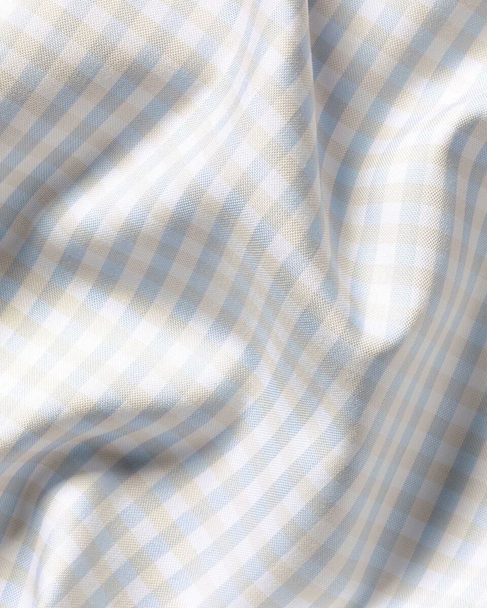 Charles Tyrwhitt Non-Iron Stretch Pinpoint Oxford Gingham Shirt - Stone & Sky Blue
