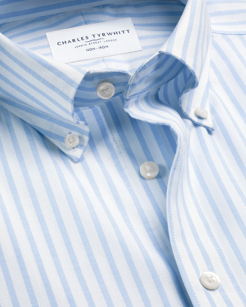 Charles Tyrwhitt Button-Down Non-Iron Stretch Oxford Stripe Shirt - Sky Blue
