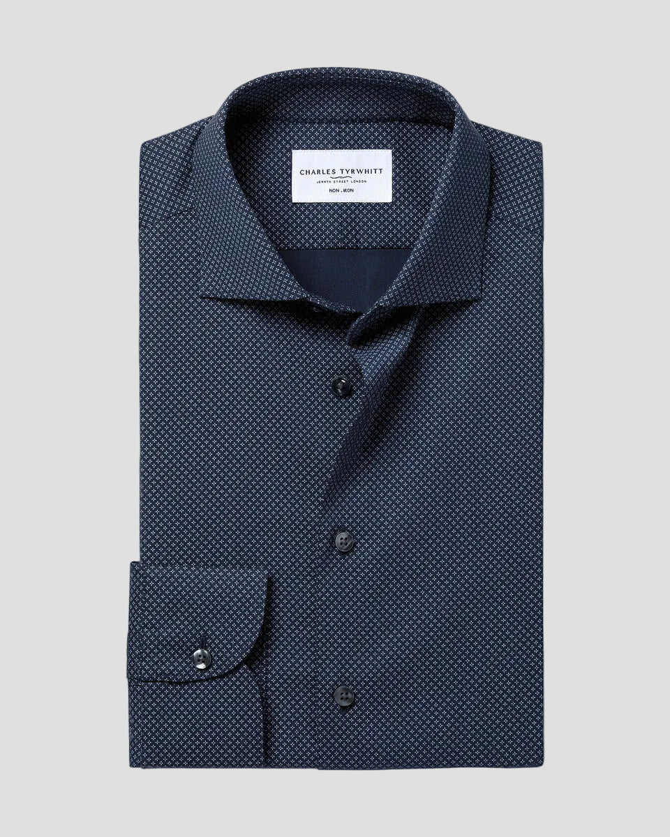 Charles Tyrwhitt Non-Iron Performance Print Shirt - Navy