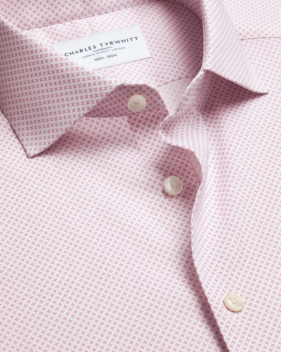 Charles Tyrwhitt Non-Iron Performance Print Shirt - White & Pink