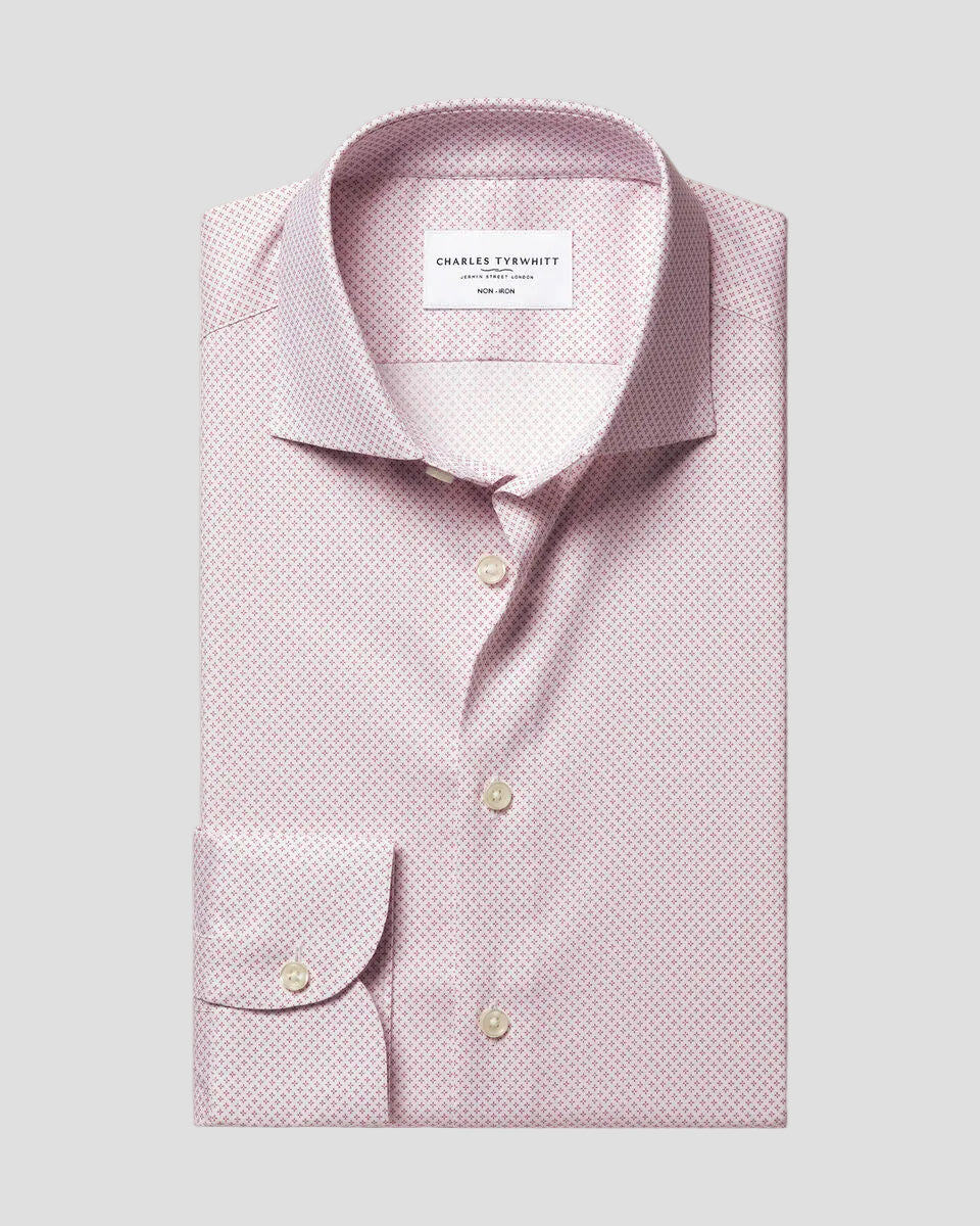 Charles Tyrwhitt Non-Iron Performance Print Shirt - White & Pink