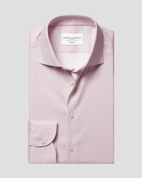 Charles Tyrwhitt Non-Iron Performance Print Shirt - White & Pink