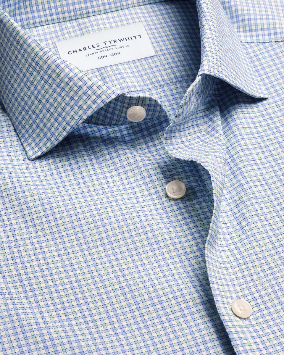 Charles Tyrwhitt Non-Iron Performance Check Shirt - Royal Blue & Green