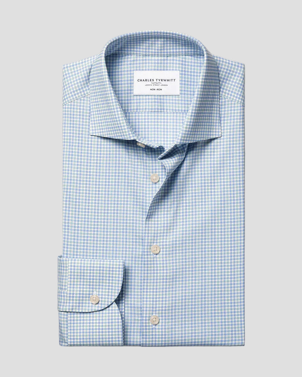 Charles Tyrwhitt Non-Iron Performance Check Shirt - Royal Blue & Green