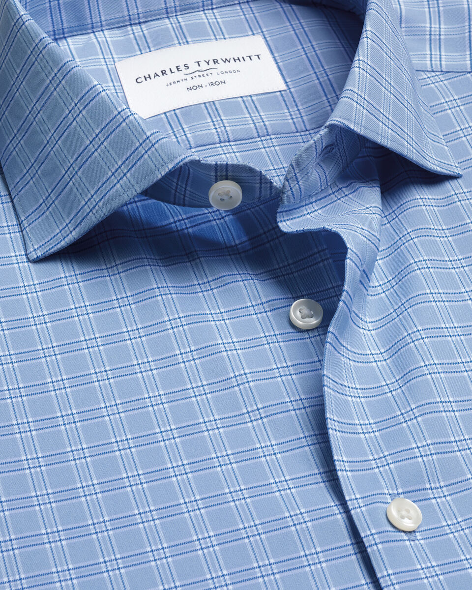 Charles Tyrwhitt Non-Iron Performance Windowpane Check Shirt - Blue