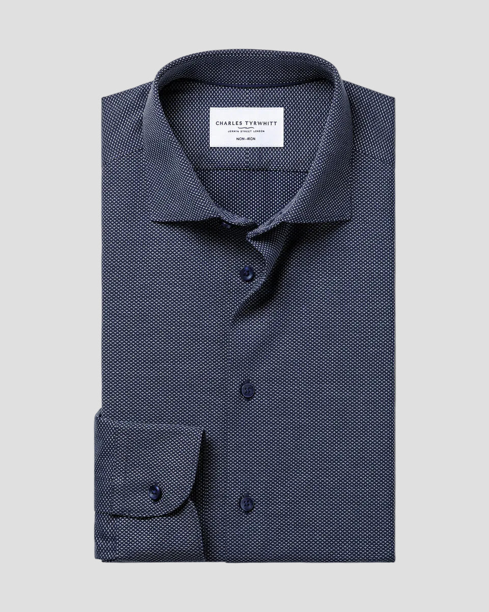 Charles Tyrwhitt Non-Iron Stretch Texture Shirt - Navy