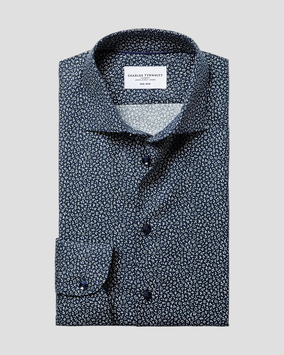 Charles Tyrwhitt Non-Iron Stretch Print Shirt - Navy