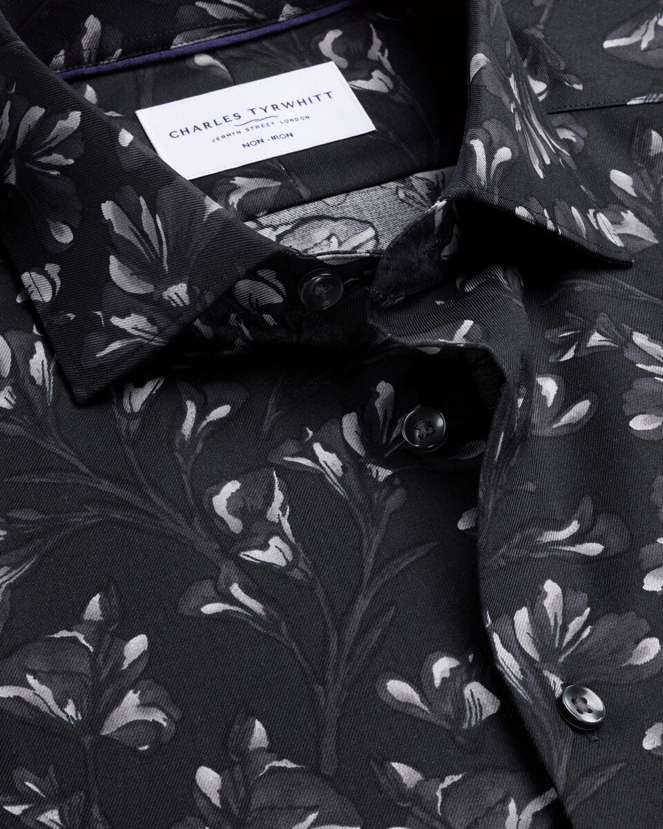 Charles Tyrwhitt Non-Iron Stretch Floral Print Shirt - Black