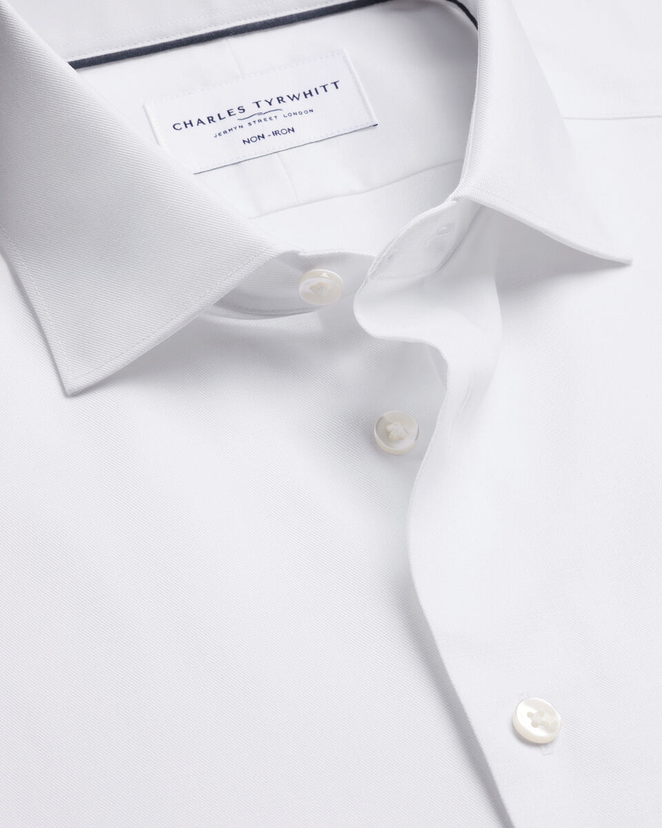 Charles Tyrwhitt Short Sleeve Non-Iron Cotton Linen Shirt - White