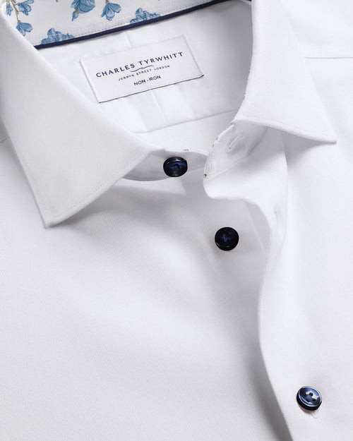 Charles Tyrwhitt Non-Iron Stretch Floral Printed Trim Shirt - White