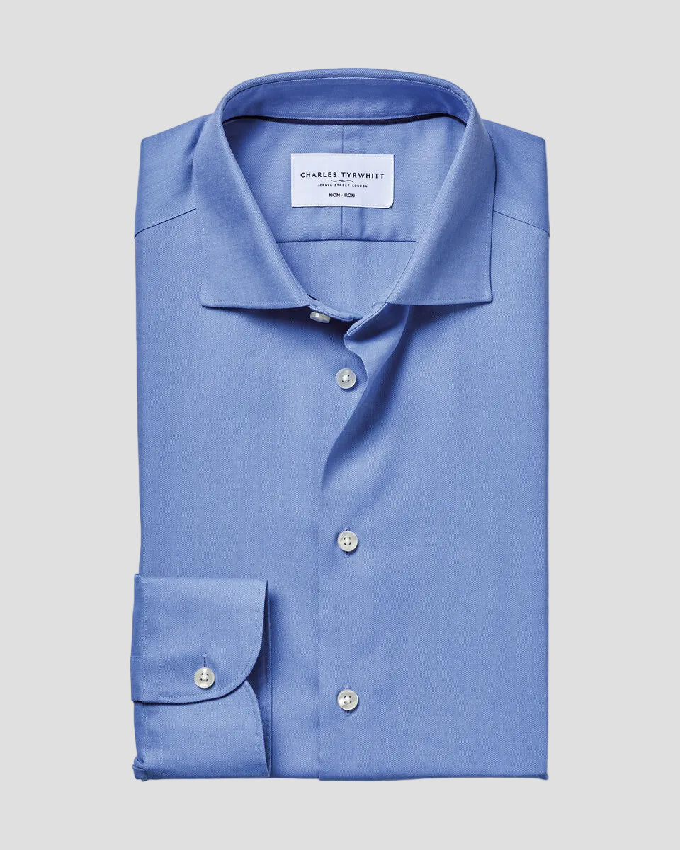 Charles Tyrwhitt Non-Iron Cotton Linen Shirt - Mid Blue