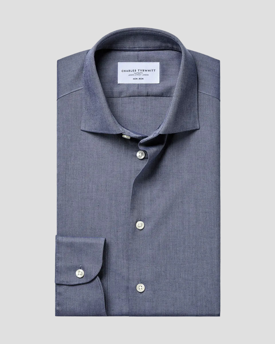 Charles Tyrwhitt Non-Iron Cotton Linen Shirt - Navy