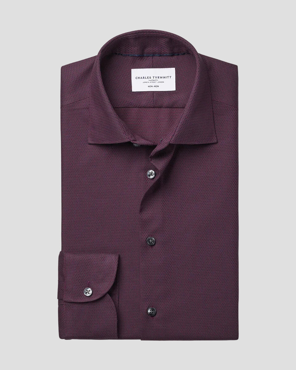 Charles Tyrwhitt Non-Iron Stretch Texture Shirt - Dark Red