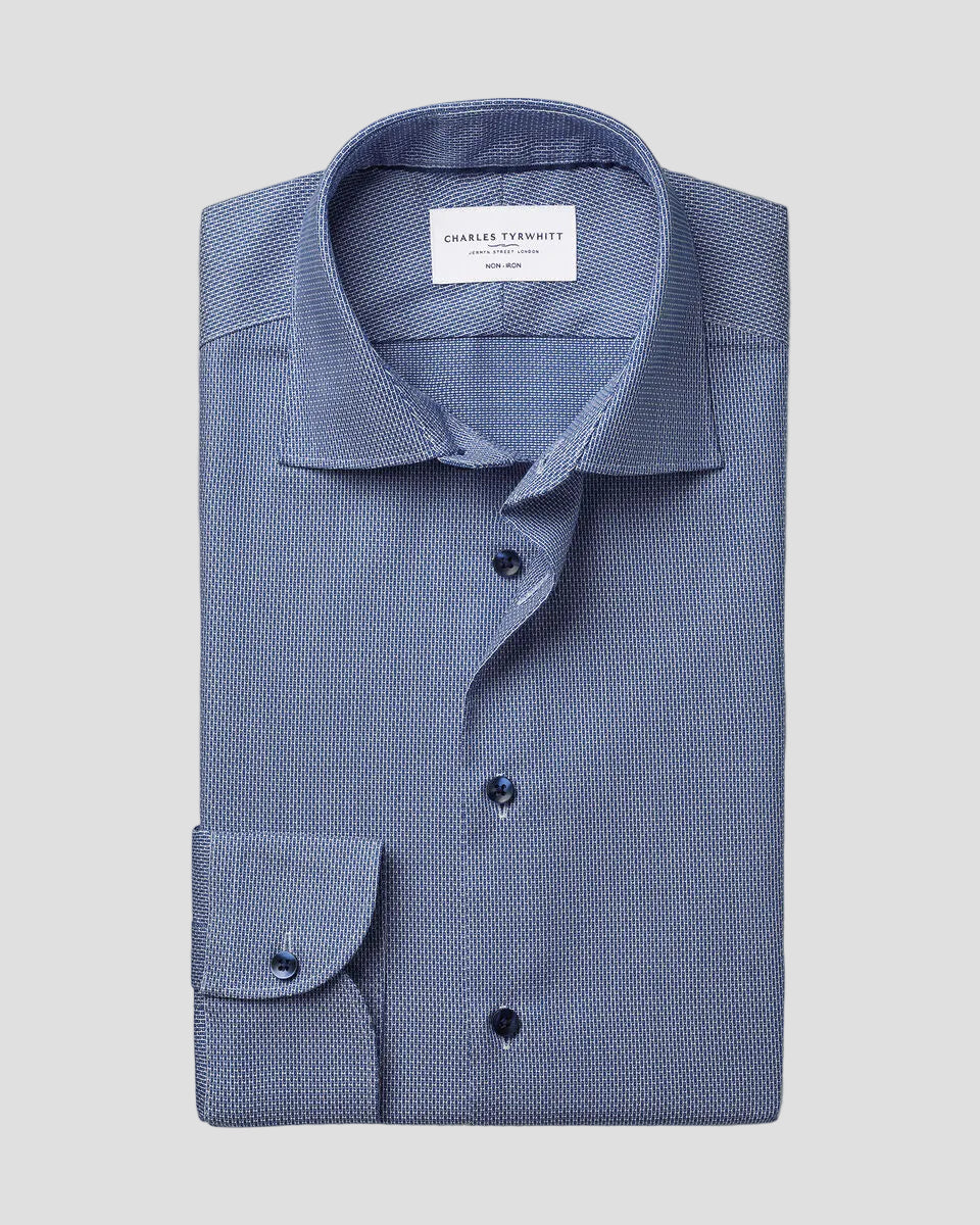 Charles Tyrwhitt Non-Iron Stretch Texture Shirt - Navy
