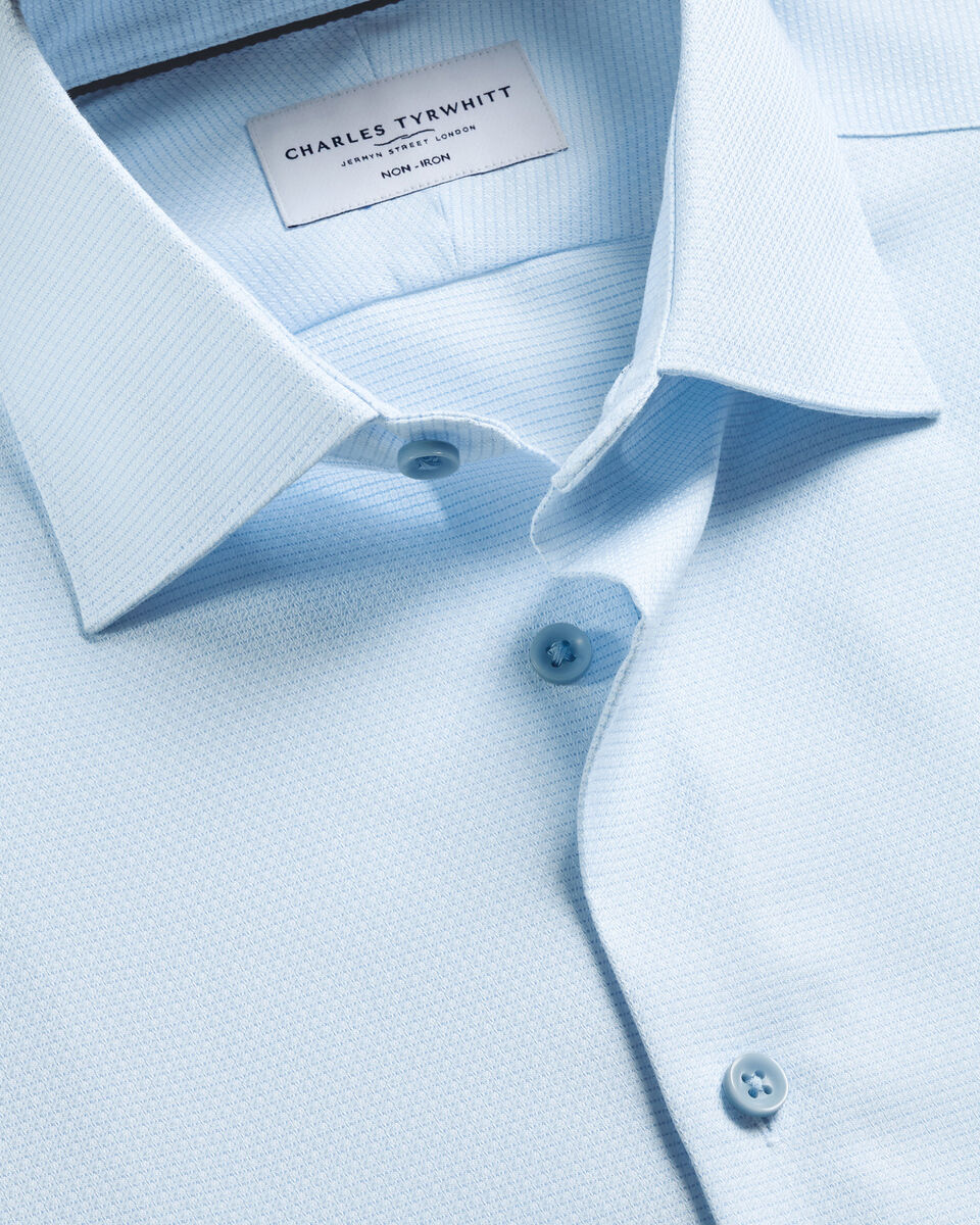 Charles Tyrwhitt Non-Iron Stretch Texture Shirt - Sky Blue & White
