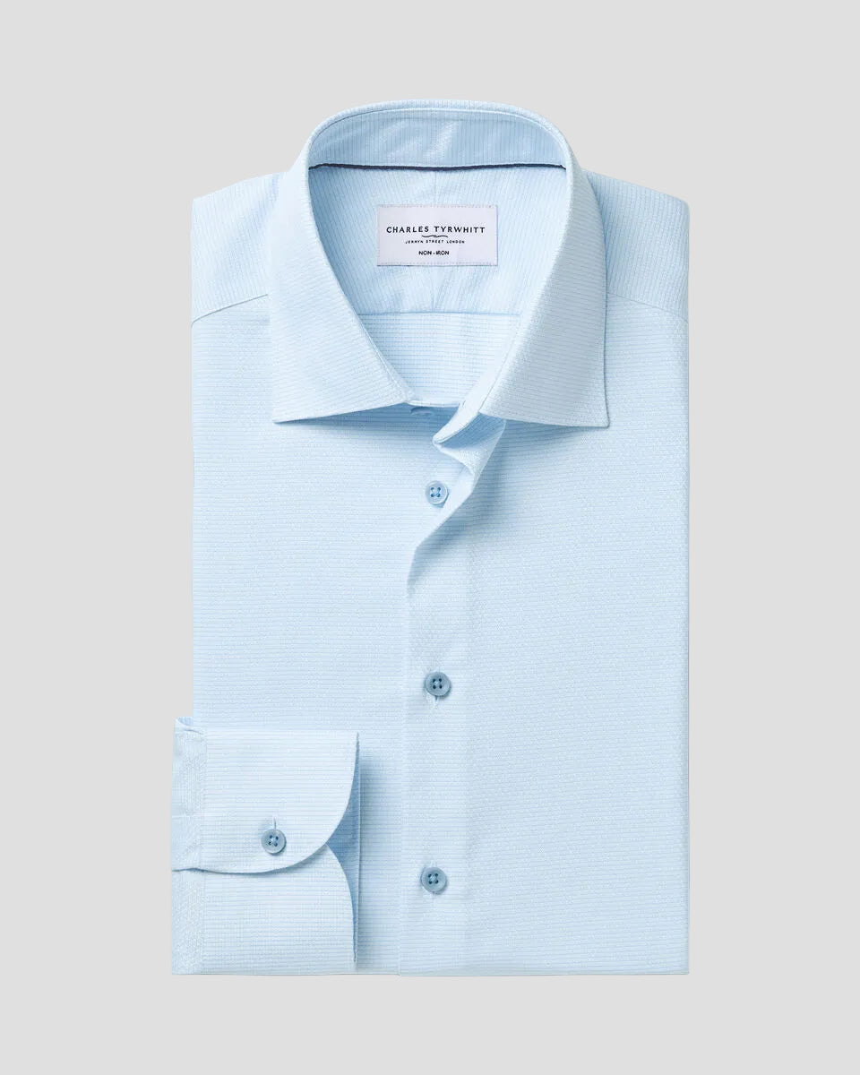 Charles Tyrwhitt Non-Iron Stretch Texture Shirt - Sky Blue & White