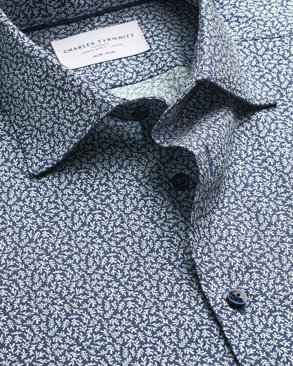 Charles Tyrwhitt Non-Iron Stretch Print Shirt - Dark Blue - LuxxeCoast