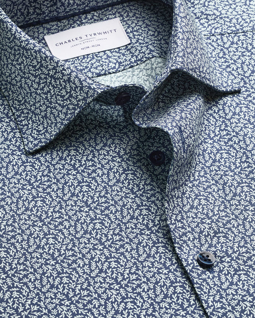 Charles Tyrwhitt Non-Iron Stretch Print Shirt - Dark Blue - LuxxeCoast