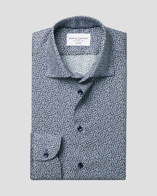 Charles Tyrwhitt Non-Iron Stretch Print Shirt - Dark Blue - LuxxeCoast