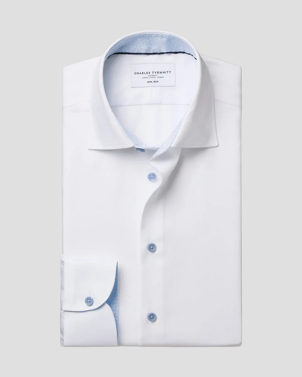 Charles Tyrwhitt Non-Iron Stretch Printed Trim Shirt - White