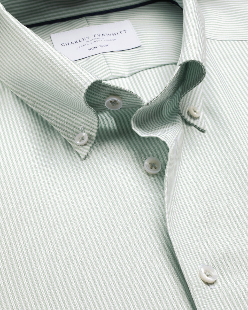 Charles Tyrwhitt Non-Iron Stretch Pinpoint Oxford Shirt – Mid Green