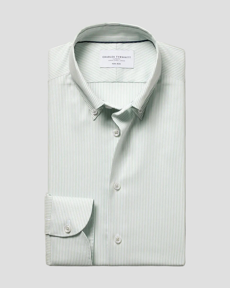 Charles Tyrwhitt Non-Iron Stretch Pinpoint Oxford Shirt – Mid Green