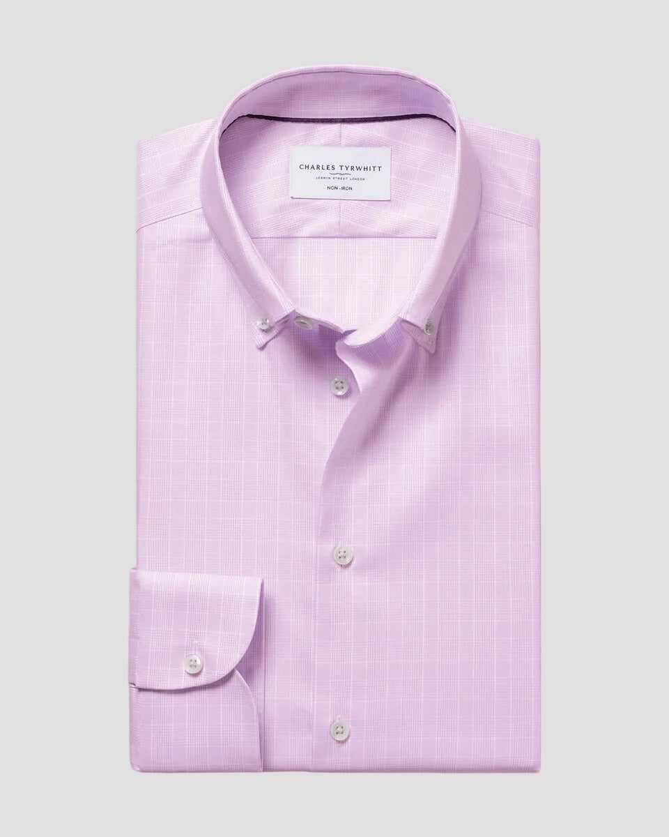 Charles Tyrwhitt Non-Iron Stretch Pinpoint Oxford Prince of Wales Shirt - Lilac