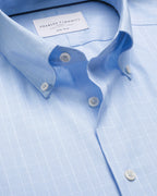 Charles Tyrwhitt Non-Iron Stretch Pinpoint Oxford Prince of Wales Shirt - Mid Blue