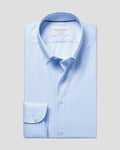 Charles Tyrwhitt Non-Iron Stretch Pinpoint Oxford Prince of Wales Shirt - Mid Blue