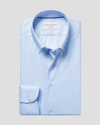Charles Tyrwhitt Non-Iron Stretch Pinpoint Oxford Prince of Wales Shirt - Mid Blue