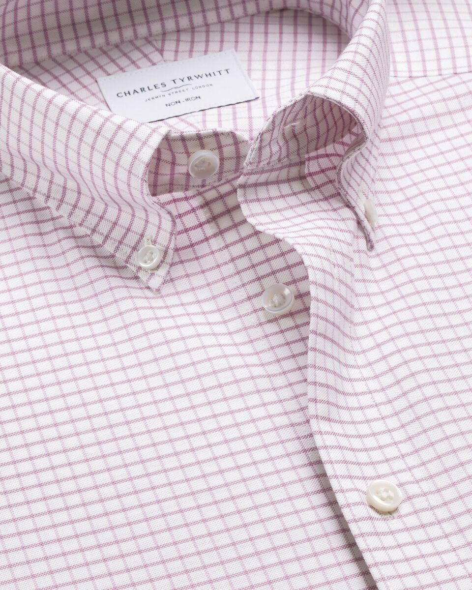 Charles Tyrwhitt Non-Iron Stretch Oxford Check Shirt - Burgundy Red