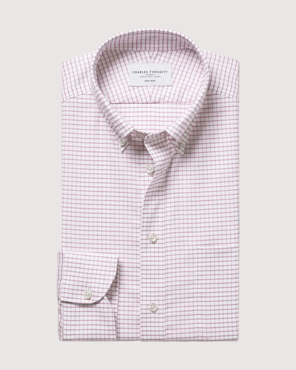Charles Tyrwhitt Non-Iron Stretch Oxford Check Shirt - Burgundy Red