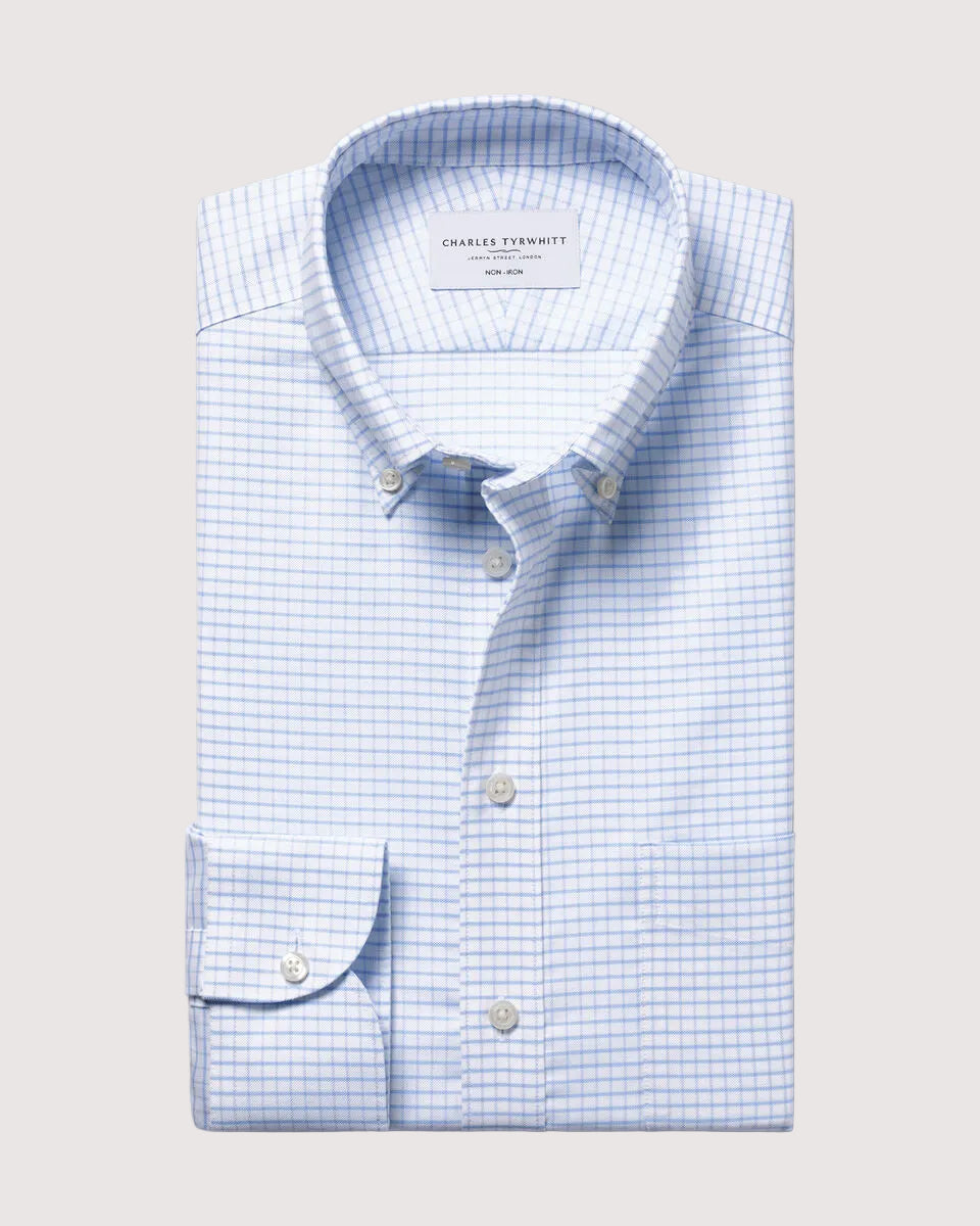 Charles Tyrwhitt Non-Iron Stretch Oxford Check Shirt - Cornflower Blue