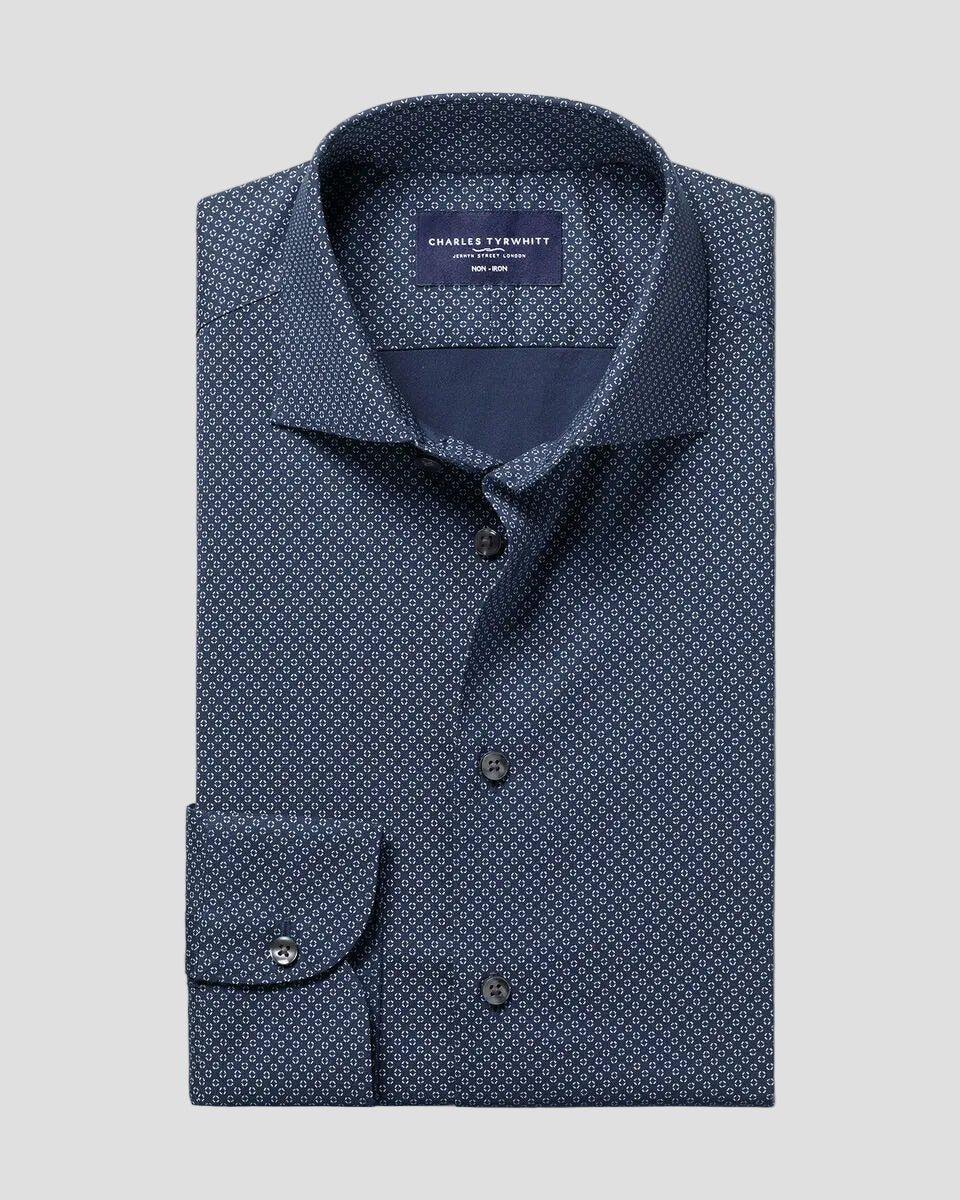 Charles Tyrwhitt Non-Iron Performance Geo Print Shirt - Navy