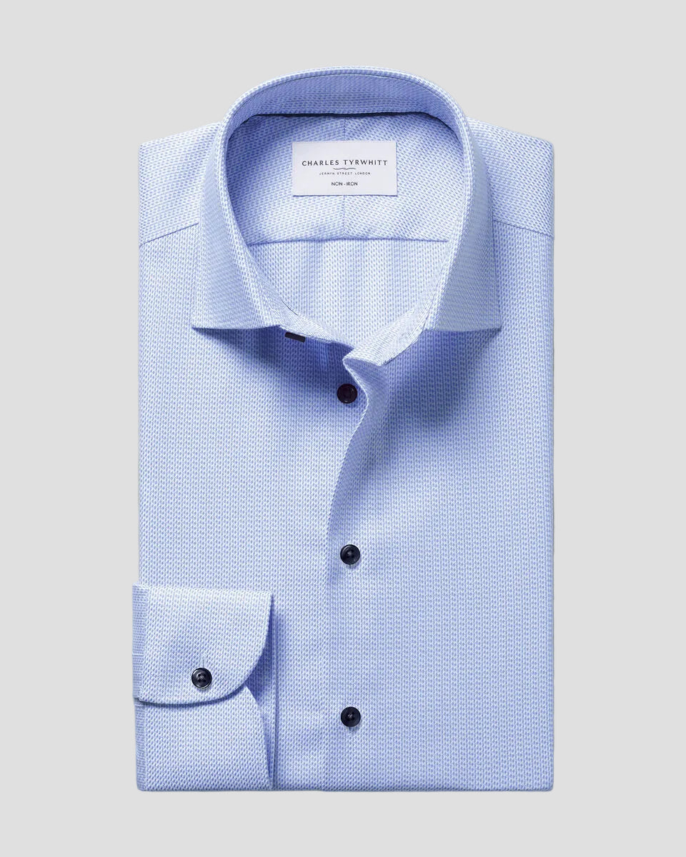 Charles Tyrwhitt Non-Iron Stretch Texture Shirt - Cornflower Blue