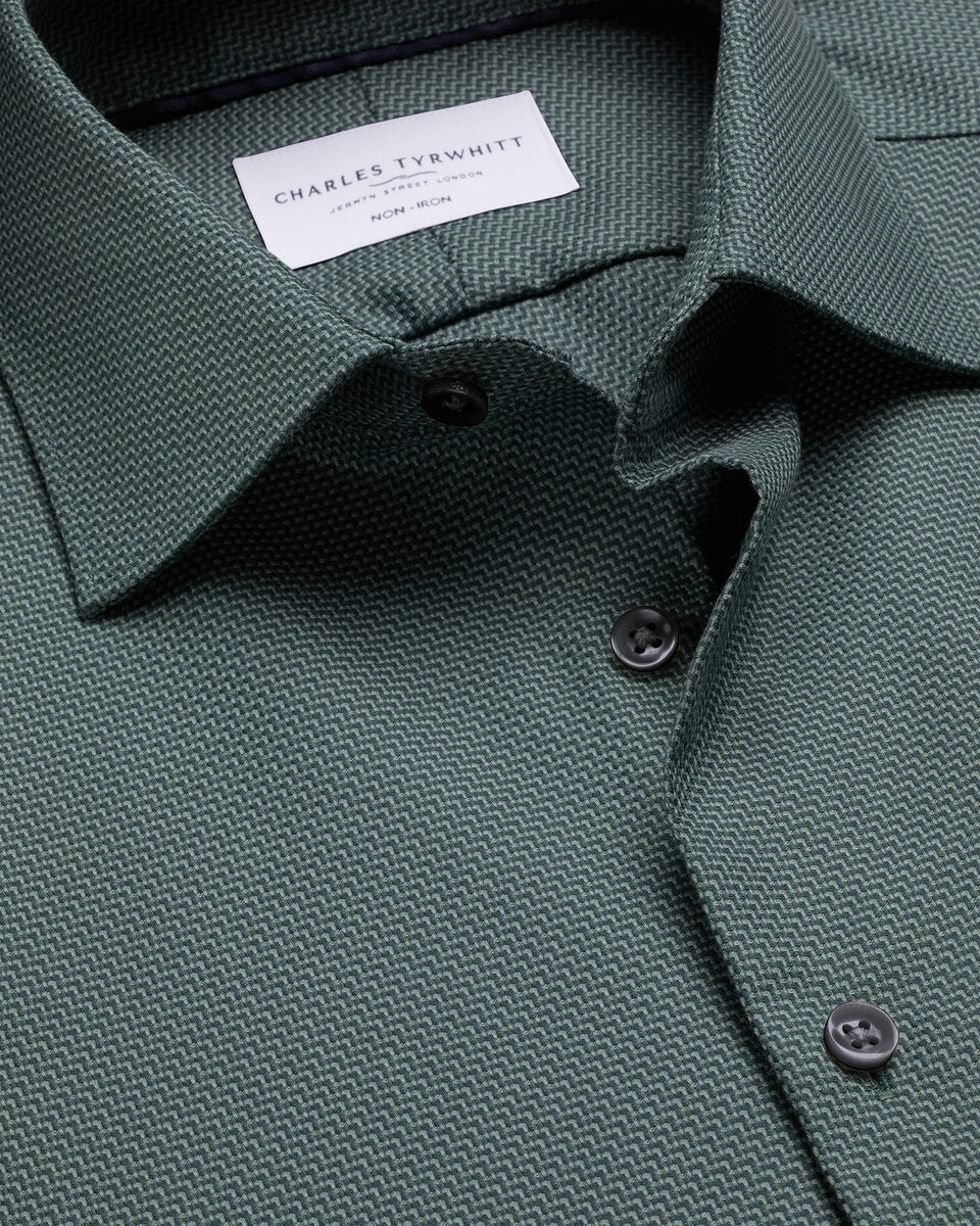 Charles Tyrwhitt Non-Iron Stretch Texture Shirt - Teal Green